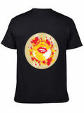 Abstract Lips Graphic Print Black T-Shirt