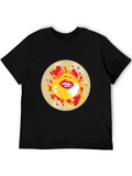 Abstract Lips Graphic Print Black T-Shirt