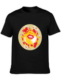 Abstract Lips Graphic Print Black T-Shirt