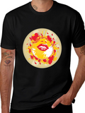 Abstract Lips Graphic Print Black T-Shirt