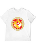 Abstract Lips Graphic Print Black T-Shirt