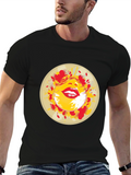 Abstract Lips Graphic Print Black T-Shirt