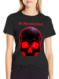 AI Revolution Skull Graphic Tee - Black