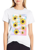 Sunflower Angel Graphic Tee - Soft Cotton Black T-Shirt