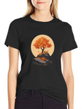 Autumn Tree Orange On Rock Classic Cotton Tee – Unisex Comfort For Any Season