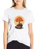 Autumn Tree Orange On Rock Classic Cotton Tee – Unisex Comfort For Any Season