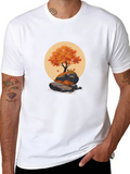 Autumn Tree Orange On Rock Classic Cotton Tee – Unisex Comfort For Any Season