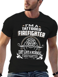 Tattooed Firefighter Graphic T-Shirt - Black