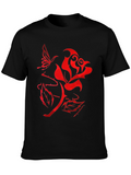 Rose and Butterfly Graphic Black T-Shirt