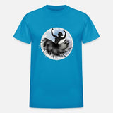 Ballet dancer in feather dress dances in the cloud