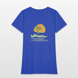 Beach scene with lonely palm tree on island