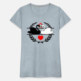 Black and white swan in laurel wreath with hearts