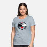 Black and white swan in laurel wreath with hearts