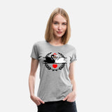 Black and white swan in laurel wreath with hearts