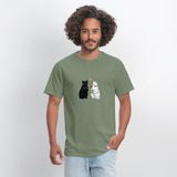 Black Cat with a Gun & White Cat with a Rose