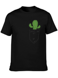 Cactus Pocket Graphic Tee - Black Cotton T-Shirt