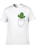 Cactus Pocket Graphic Tee - Black Cotton T-Shirt