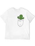 Cactus Pocket Graphic Tee - Black Cotton T-Shirt