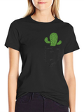 Cactus Pocket Graphic Tee - Black Cotton T-Shirt