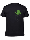 Cactus Pocket Graphic Tee - Black Cotton T-Shirt