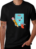 Hola Notebook Cartoon Black T-shirt