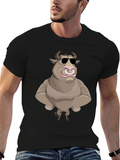 Cool Cartoon Bull Graphic Tee - Black
