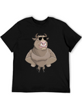 Cool Cartoon Bull Graphic Tee - Black