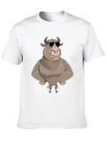 Cool Cartoon Bull Graphic Tee - Black