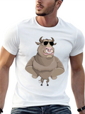 Cool Cartoon Bull Graphic Tee - Black