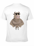 Cool Cartoon Bull Graphic Tee - Black