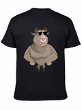Cool Cartoon Bull Graphic Tee - Black