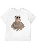 Cool Cartoon Bull Graphic Tee - Black