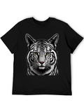 Striking White Tiger Graphic Tee - Black