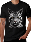 Striking White Tiger Graphic Tee - Black