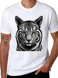 Striking White Tiger Graphic Tee - Black