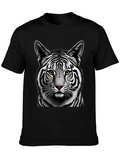 Striking White Tiger Graphic Tee - Black