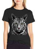 Striking White Tiger Graphic Tee - Black