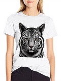 Striking White Tiger Graphic Tee - Black