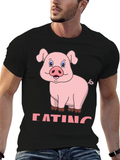 Funny Pig Eating Cartoon Graphic T-Shirt