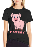 Funny Pig Eating Cartoon Graphic T-Shirt