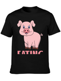 Funny Pig Eating Cartoon Graphic T-Shirt