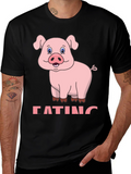 Funny Pig Eating Cartoon Graphic T-Shirt