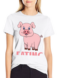 Funny Pig Eating Cartoon Graphic T-Shirt