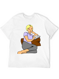 Woman Reading T-Shirt: Cartoon Graphic Tee