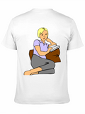 Woman Reading T-Shirt: Cartoon Graphic Tee