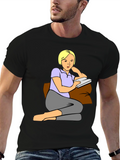 Woman Reading T-Shirt: Cartoon Graphic Tee