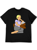 Woman Reading T-Shirt: Cartoon Graphic Tee
