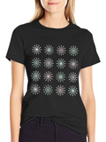 Snowflake Pattern Black Crew Neck T-Shirt