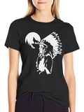 Native American Wolf Moon Black T-Shirt