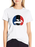 Bobsled Silhouette on French Flag Black T-Shirt